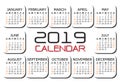 2019 Calendar Red Black Text Number On White Background Vector