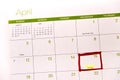 Calendar with a red box around April 15th