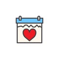 Calendar with red heart filled outline icon