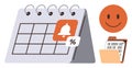 Calendar with Reminder Bell and Smiling Face for Task and Deadline Management Royalty Free Stock Photo
