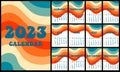 Calendar 2023 retro groovy wallpaper. Vertical Covers and 12 month pages. Week start on Sunday. A4 A3 A2 A5