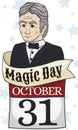 Calendar, Ribbon and Houdini`s Portrait to Commemorate Magic Day, Vector Illustration