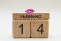 Calendar of rollover cubes with the date of February 14 Royalty Free Stock Photo