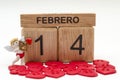 Calendar of rollover cubes with the date of February 14 Royalty Free Stock Photo