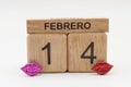 Calendar of rollover cubes with the date of February 14 Royalty Free Stock Photo