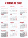 2021 Calendar. To be used by designers. An . EPS version is available too Royalty Free Stock Photo