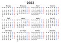 2022 calendar, Russian, Monday