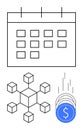 Calendar Schedule with Decentralized Network and Financial Growth Symbols