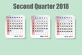 Calendar for second quarter of 2018 year