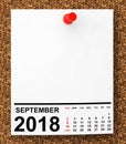 Calendar September 2018. 3d Rendering Royalty Free Stock Photo