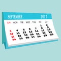 Calendar 2017 September page of a desktop calendar. Royalty Free Stock Photo