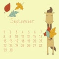 Calendar for September 2014. Royalty Free Stock Photo