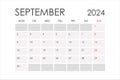 Calendar for September 2024. The week starts on Monday. Glider.