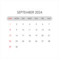 Calendar for September 2024. The week starts on Sunday.