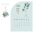 Calendar 2020. Calendar set with modern plants and home garden floral with gold in minimalistic geometric scandinavian style and