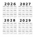 Calendar set 2026 2027 2028 2029, starting from Sunday. Vector Royalty Free Stock Photo