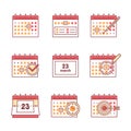 Calendar set. Thin line art icons Royalty Free Stock Photo