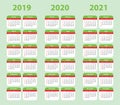 2019, 2020, 2021 calendar set. Pocket. Week starts on Sunday Royalty Free Stock Photo