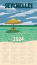 Calendar 2024 Seychelles travel poster wall vintage