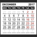 Calendar sheet December 2017