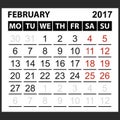 Calendar sheet February 2017