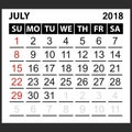 Calendar sheet July 2018