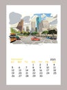 Calendar sheet layout September month 2021 year. Houston. Texas. USA. Hand drawn.Unusual Street sketch, Royalty Free Stock Photo
