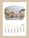 Calendar sheet layout September month 2021 year. Munich. New town hall. Marienplatz. Germany. Hand drawn sketch. Vector Royalty Free Stock Photo