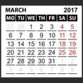 Calendar sheet March 2017