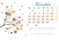 Calendar sheet for 2018 November with tree branch