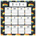 2020 calendar with shooting star theme