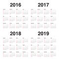 Calendar 2016 2017 2018 2019 Royalty Free Stock Photo