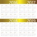 Calendar 2016 2017 2018 2019 Royalty Free Stock Photo