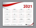 Calendar 2021, Simple calendar, desk, Week starts from Sunday. Set of 12 Months, vector template
