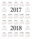 Calendar 2017-2018. Simple Calendar template for year 2017-2018. White background. Vector illustration