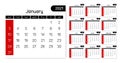 2021 Calendar simple clean white black red full month year vector template
