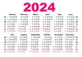 2024 calendar simple grid. Business calendar template for pocket or wall or desk