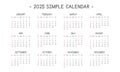 2025 calendar in simple style vector illustration. Simple classic monthly calendar design for 2025 in a clean cartoon font
