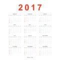 Calendar 2017 simple template for printing in english.