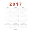 Calendar 2017 simple template for printing in Spanish.