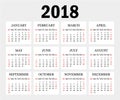 Calendar 2018. Simple Calendar template for year 2018. Grey background. Vector illustration