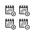 Calendar simple vector icon set. Calendar with plus, minus, tick and star.