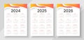 Calendar 2024, 2025, 2026. Simple vertical calendar design template