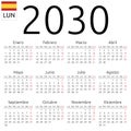 Calendar 2030, Spanish, Monday Royalty Free Stock Photo