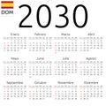 Calendar 2030, Spanish, Sunday Royalty Free Stock Photo