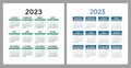 Calendar 2023. Square vector calender design template. English set. Week starts on Sunday. New year. January, February