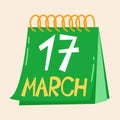 Calendar with St. Patrick's day date vector illustration. Icon for web and mobile in a minimalistic flat style Royalty Free Stock Photo