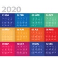 2020 Calendar Starts on Sunday Modern colorful bright