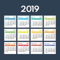 Calendar 2019, starts sunday