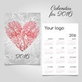 Calendar with stylized red coral heart